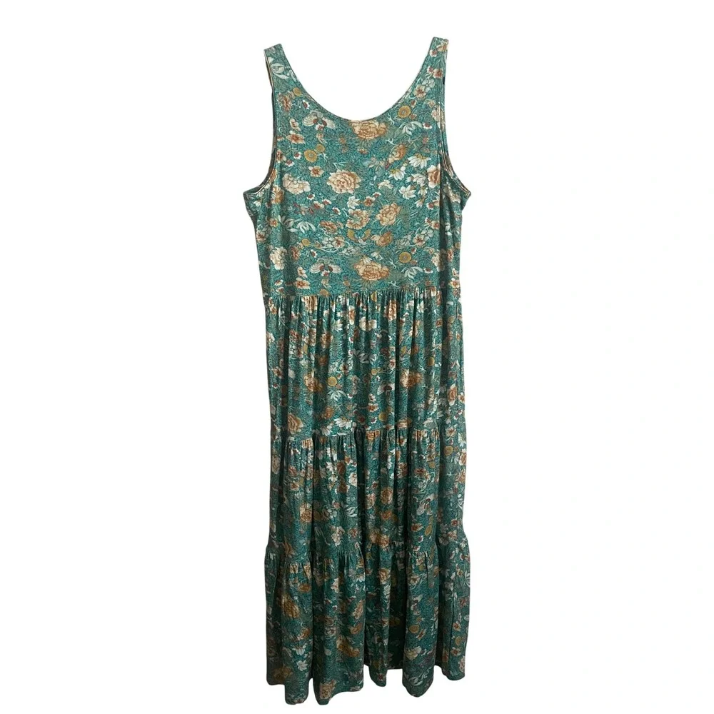 NWT Peruvian Connection Jade Garden Dress XL Pima Cotton Floral Maxi Green Boho - Picture 7 of 7